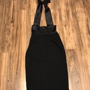 Black satin pencil skirt